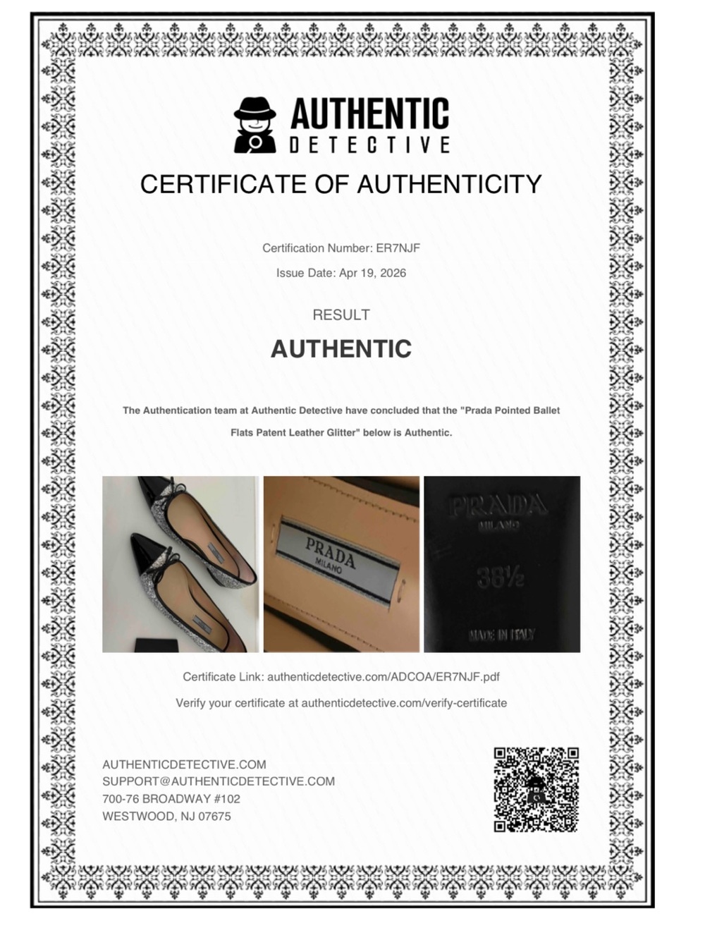 Prada Glitter Ballet Flats Pointed Toe Bow Patent Leather Silver Black Size 38.5 - Picture 5 of 15